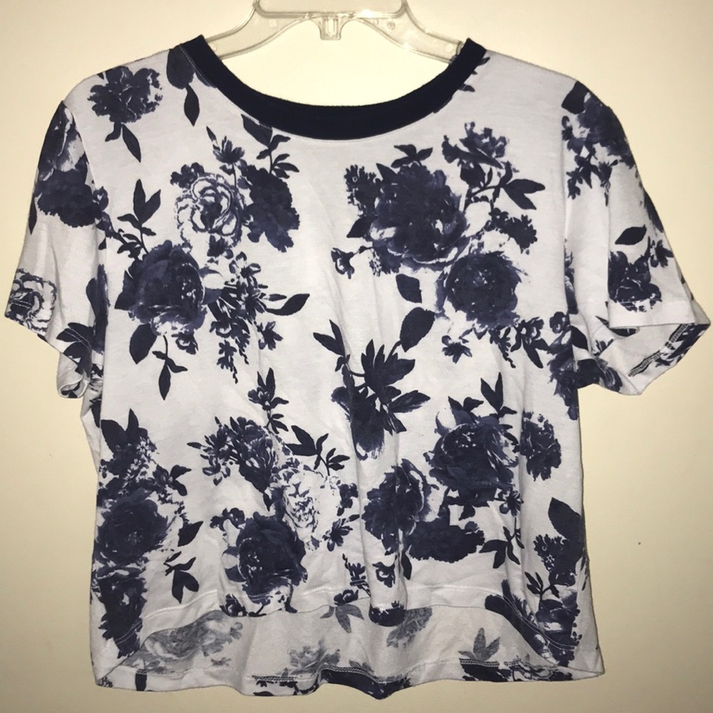 Blue and white floral shirt